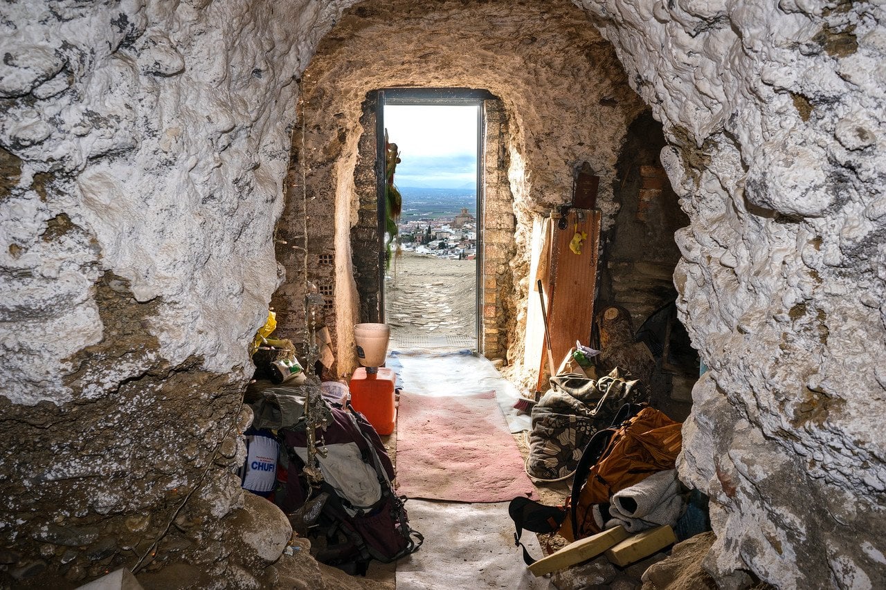 Inside a gypsy cave looking out Inside Sacromonte Cave in Spain
